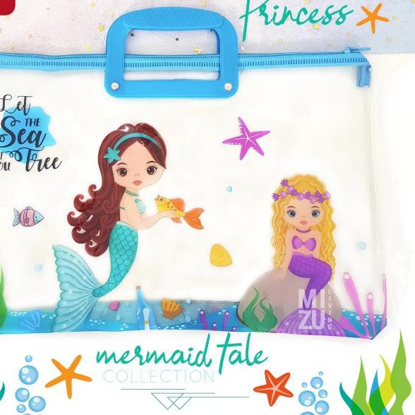 

TERLARIS..!! MERMAID TALE Folio Document Bag Zipper Handle Tas Dokumen Sekolah Kertas Buku Map Plast
