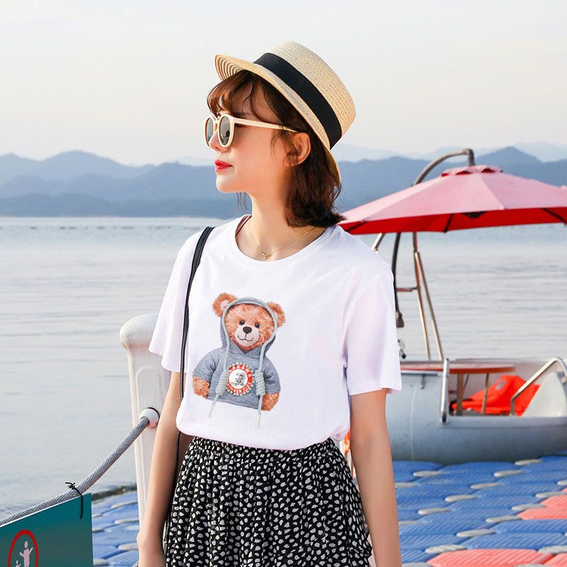 [littlecrab] Kaos Oversize Teddy Bear Cute Moschino Beruang Kaos Lucu Berkualitas T-shirt Bear Tali Korean Style