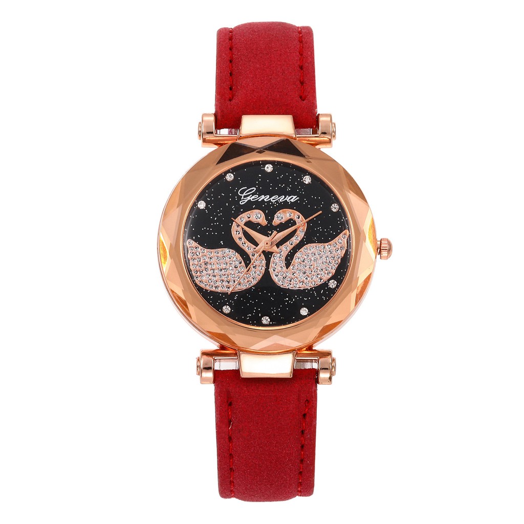 Jam Tangan Fashion Wanita Geneva GLITER GAMBAR ANGSA BENTUK LOVE MURAH IMPORT