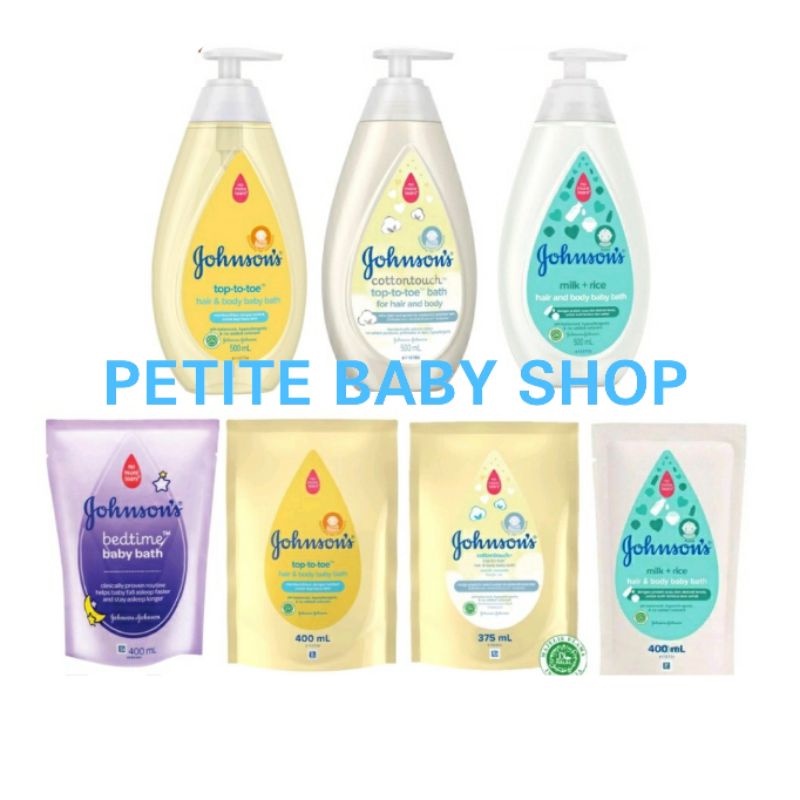 JOHNSON'S Top-to-Toe Hair &amp; Body Cottontouch / Milk Rice Baby Bath 2in1 Refill 400mL Pump 500mL