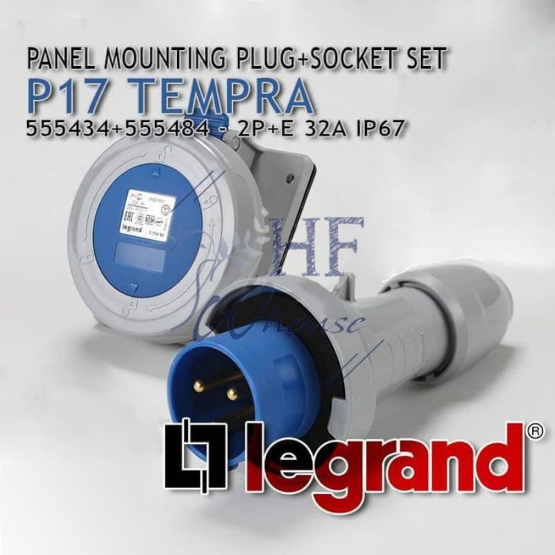 Legrand Set Panel Mounting + Plug 32A 2P+E 3Pin IP67