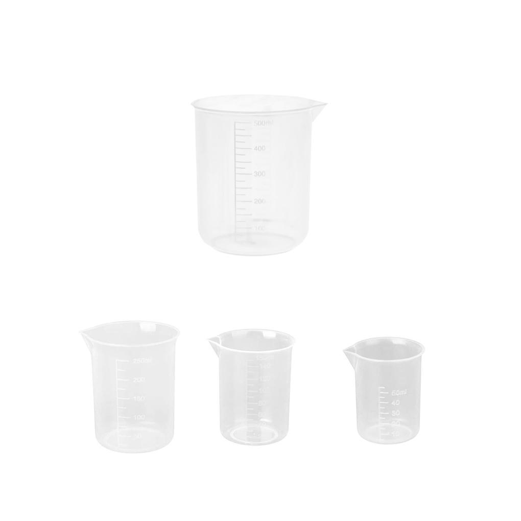 4pcs/set Gelas Ukur Transparan Dapur Baking Measuring Cup Scale Alat Ukur Untuk Laboratorium 500ml/250ml/150ml/50ml