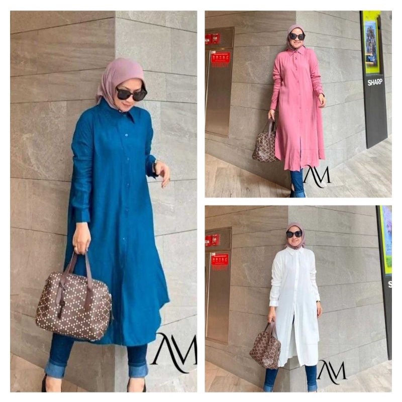 RR TUNIK HANAH BAJU MUSLIM WANITA KEMEJA WANITA MUSLIM TUNIK POLOS TUNIK PUTIH TUNIK BIRU TUNIK PINK