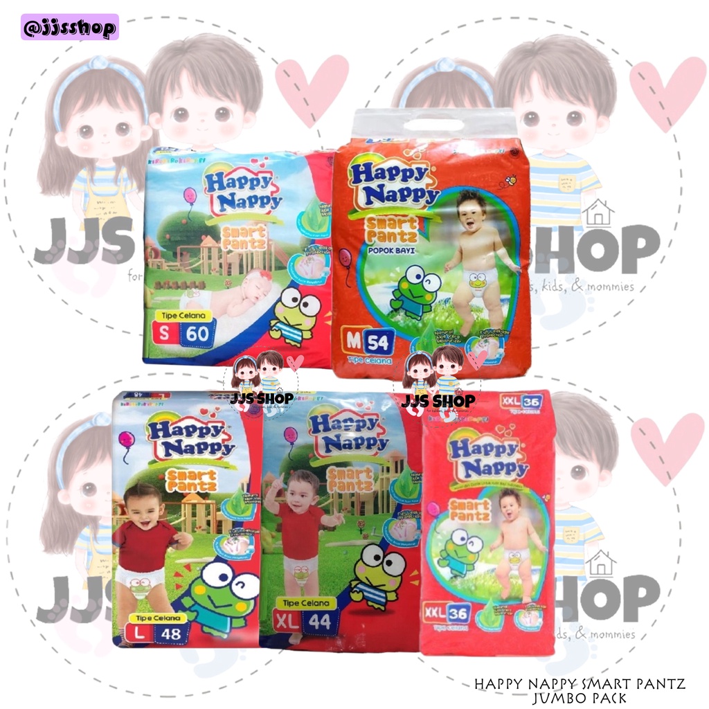 HAPPY NAPPY SMART PANTZ JUMBO PACK S60 M54 L48 XL44 XXL36 POPOK CELANA ANAK BAYI SEKALI PAKAI