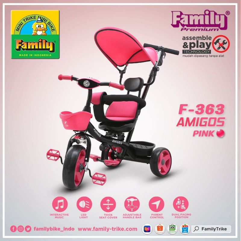 Bisa COD ready sepeda anak roda tiga Family F363/dudukan bisa diputar 360⁰