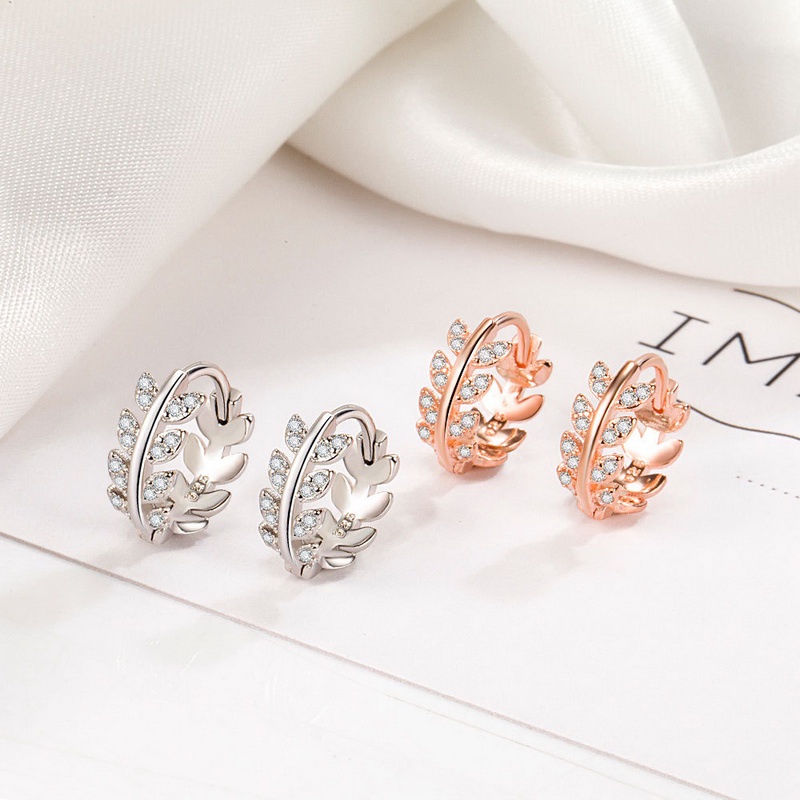 Butterfly Anting Stud Zircon Bentuk Bunga Kupu-Kupu Daun Willow Untuk Wanita