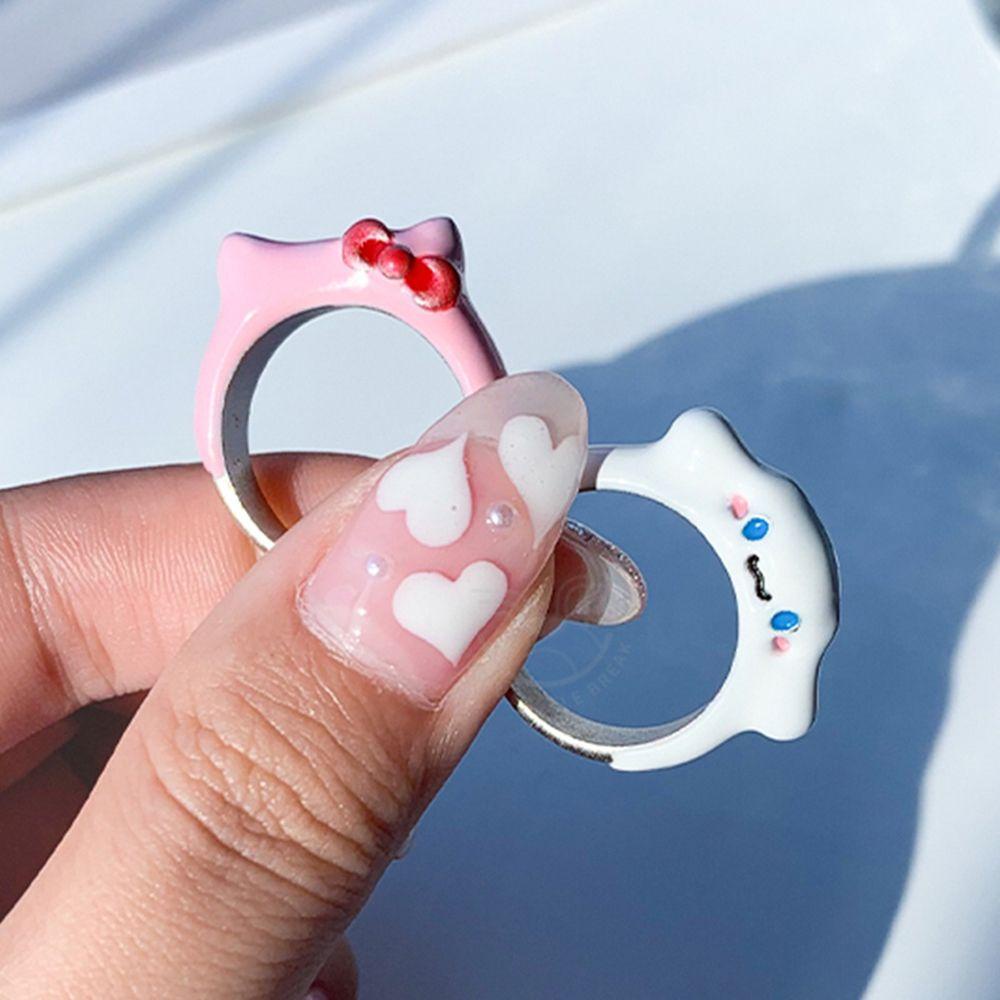 Rebuy Wanita Pembukaan Cincin Manis Adjustable Enamel Drip Minyak Busur Anjing Jari Perhiasan