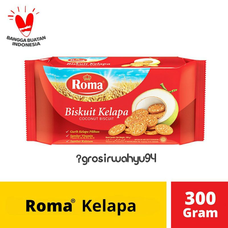 

biskuit cemilan kue roti ROMAKELAPA300GRAM