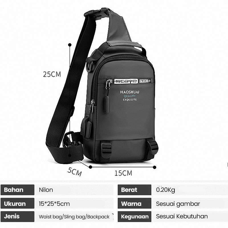 Highland Tas Selempang Pria Casual Slingbag Pria Trendy USB Charge Tas Slempang Cowok TS706