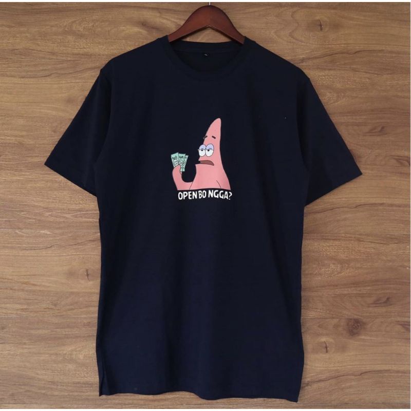 KAOS KATUN PREMIUM 28S/KAOS MURAH/KAOS FASHION/KATA KATA  KEKINIAN LUCU PATRICK OPEN BO NGAK