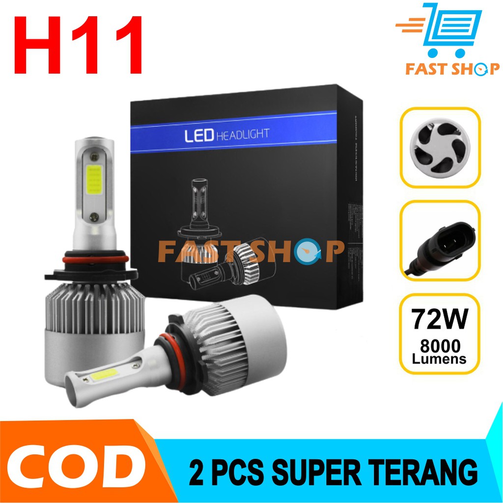 Lampu Mobil LED Headlight S2 H11/H9/H8 8000LM 72W COB 2 PCS Lampu