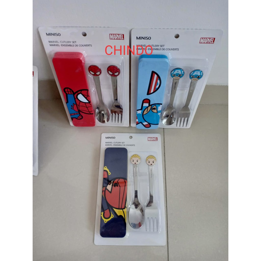 MINISO MARVEL STAINLESS STEEL CUTLERY SET/ SENDOK GARPU MARVEL | Shopee