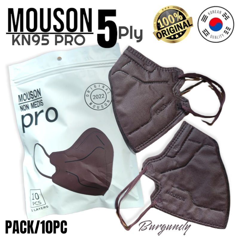 READY STOK MASKER KN95 KN MOUSON PRO WARNA BURGUNDY WARNA CAKEP BANYAK YANG SUKA PROMO LARIS ISI 10 LBR ER PACK 5 PLY