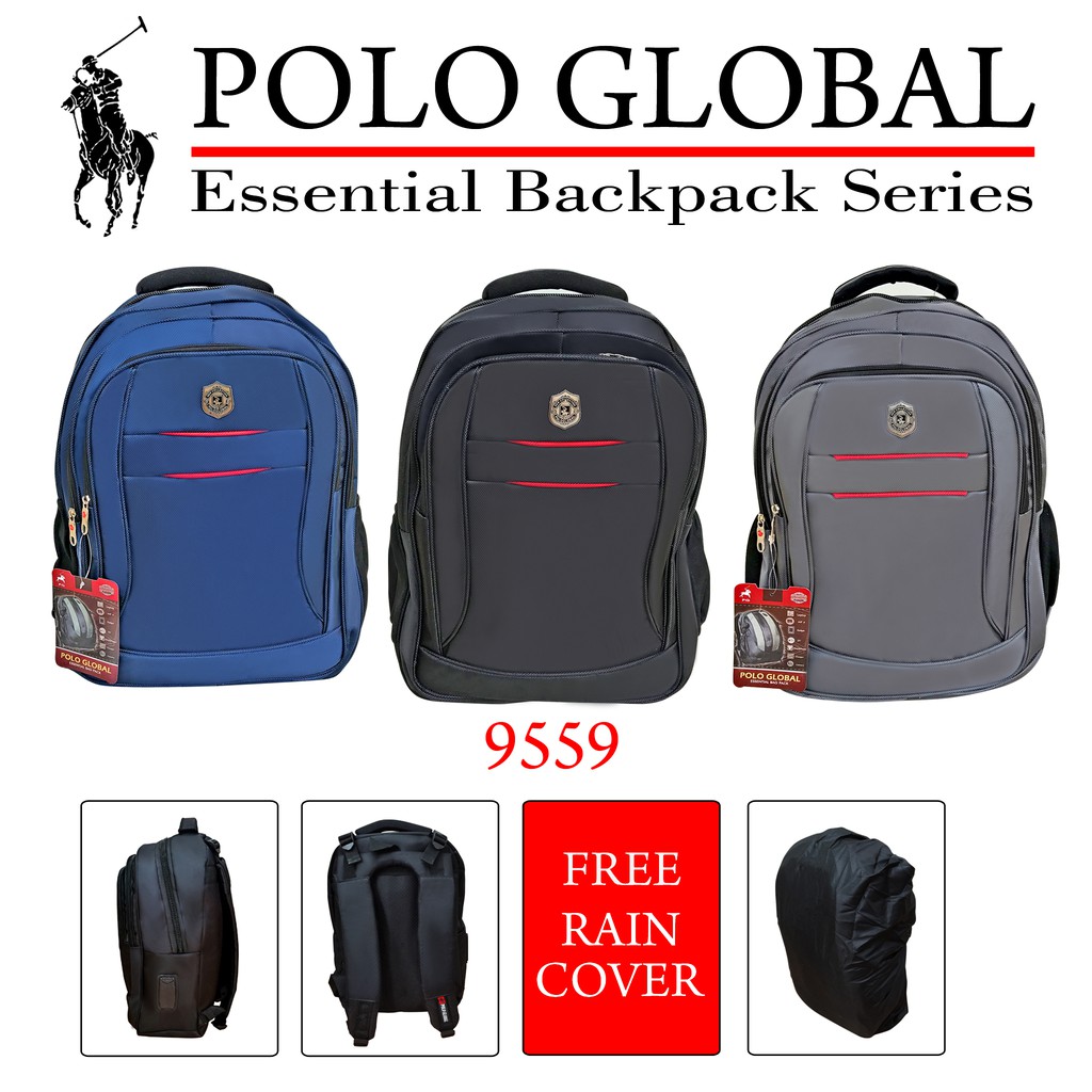 TAS RANSEL PRIA BAGPACK POLO GLOBAL ORIGINAL FREE RAIN COVER