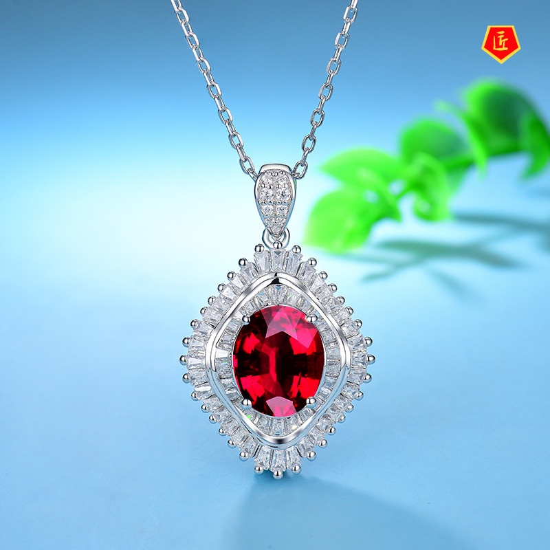 [Ready Stock]T Square Micro Inlaid Colored Gems Oval Zircon Pendant Fashion Personality Luxury