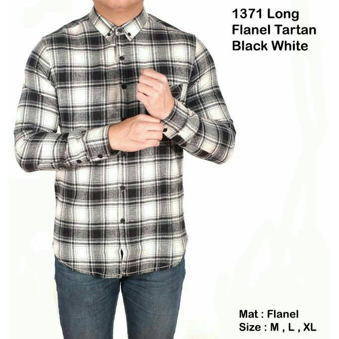 KEMEJA PRIA PANJANG FLANEL PLANEL ABU HITAM