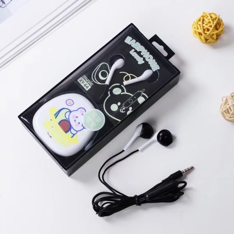 [ XY-64 ] Set Headset Earphone Lovely earphone Sweet /Wadah penyimpanan Earphone Karakter SO SWEET