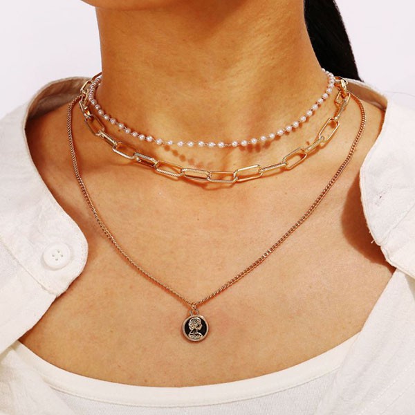 kalung multilayer retro pearl multilayer necklace jka205(1H1)