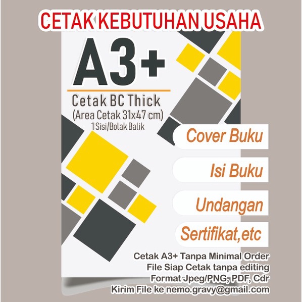 

A3+ CETAK BC THICK / Fullcolor / Cover Buku / Sertifikat