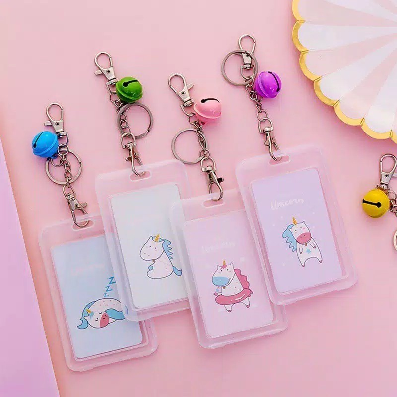 Card Holder Name Tag Holder Unicorn Dengan Gantungan Kunci Lonceng Tas Anak Koper Pengenal