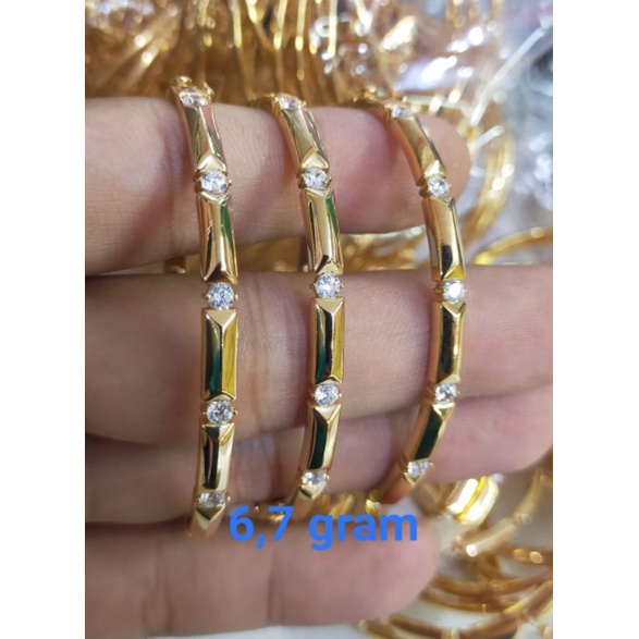 Gelang Pipa Variasi, Perak 925, Sepuh Emas Kuning