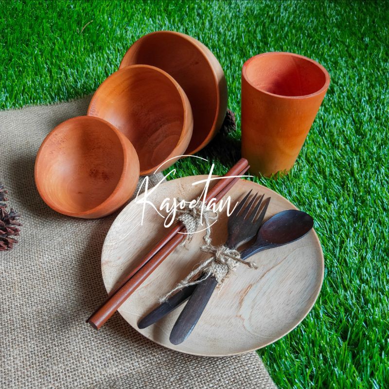 Raung Hampers - Piring Kayu, Set Mangkok Kayu, Gelas Kayu, Sendok Garpu Kayu, Sumpit Kayu