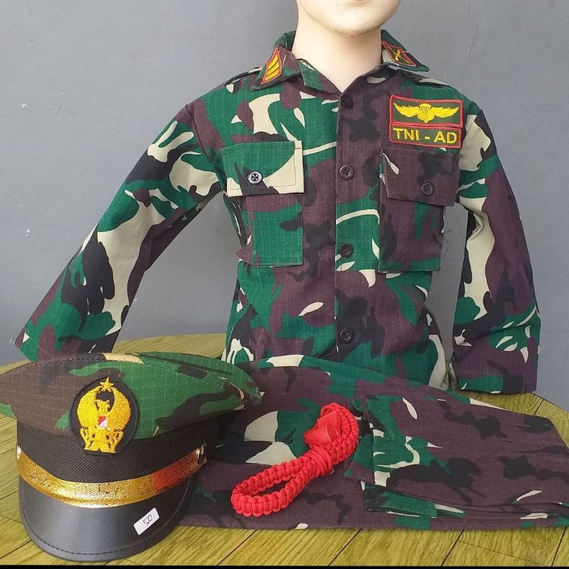 BAJU SERAGAM TENTARA ANAK LAKI DAN PEREMPUAN | SETELAN KOMPLIT | BAJU SERAGAM TNI  ANAK  | KOSTUM KARNAVAL | SERAGAM TNI ANAK