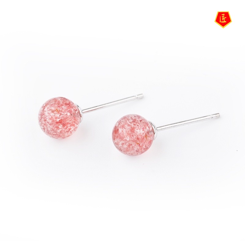 [Ready Stock]S925 Silver Strawberry Quartz Ear Studs Women's Elegant Sweet