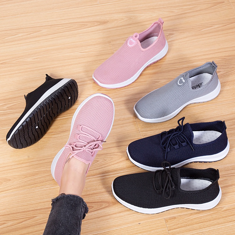 Batavia GROSIR sepatu kanvas wanita rajut sepatu wanita  sepatu tanpa tali hitam Sepatu Wanita Sport Women Sneakers P1