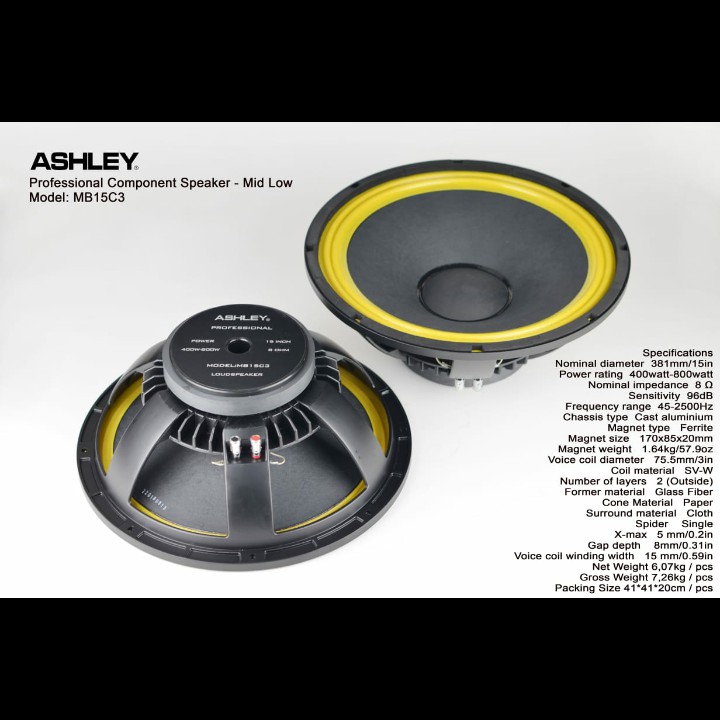Speaker Ashley MB15C3 15inch Body besi dirall Voice Coil 3inch