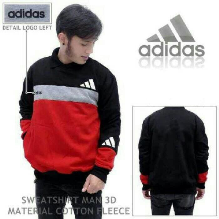 JAKET SWEATER ADIDAS 3D Hitam - Abu Muda - Merah