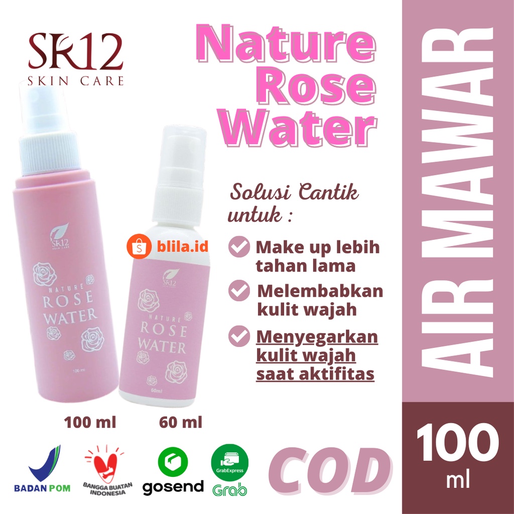 NATURE ROSE WATER SR12 60ml 100ml SPRAY MEMBUAT MAKE UP TAHAN LAMA