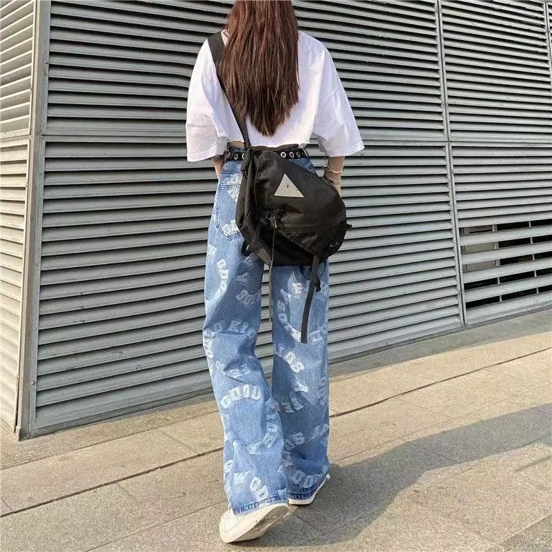 MOOGU ♡ Print high waist jeans celana panjang wanita korea cool girl