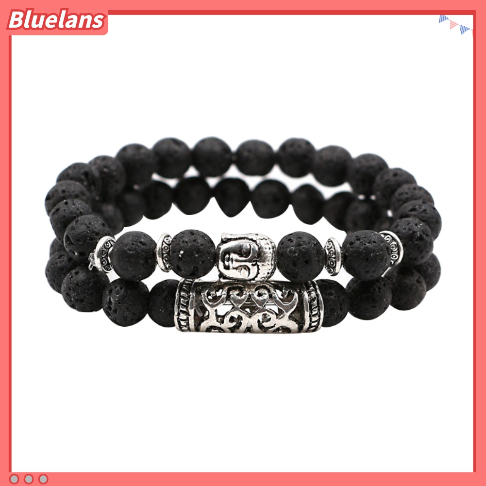 2pcs Gelang Manik-Manik Batu Alam Desain Kepala Buddha Untuk Unisex