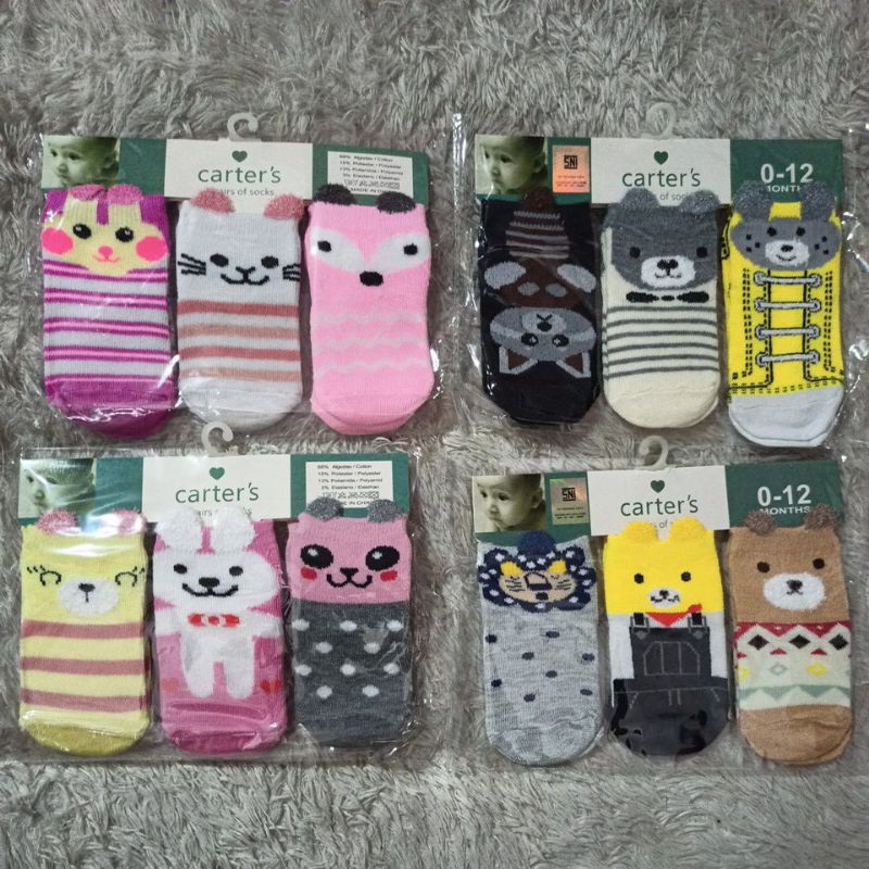 (Isi 3 Pasang) Kaos Kaki Import Impor Carter Carters Carter's Lembut Lucu Newborn Baby Socks 3 Pairs of Socks