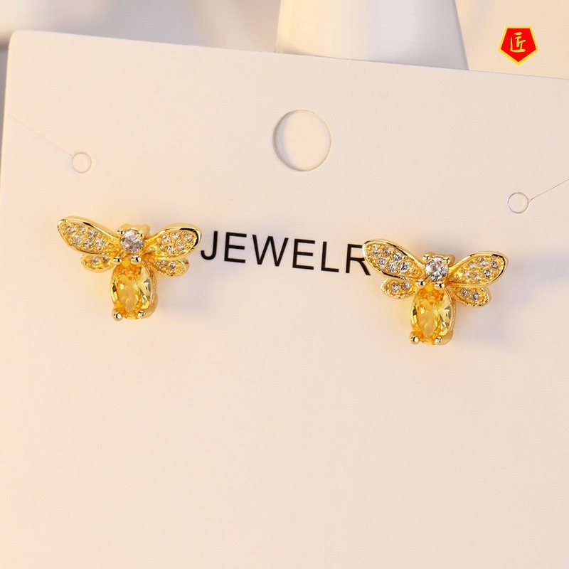 [Ready Stock]New Cute Citrine Little Bee Ear Studs