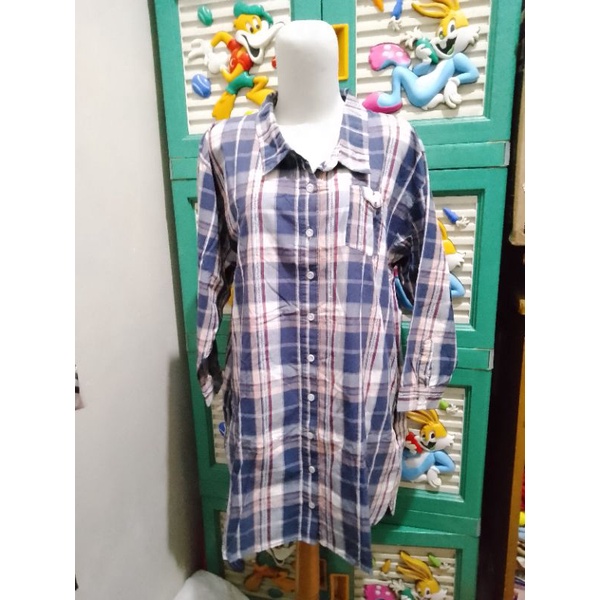 kemeja wanita katun motif kotak tunik