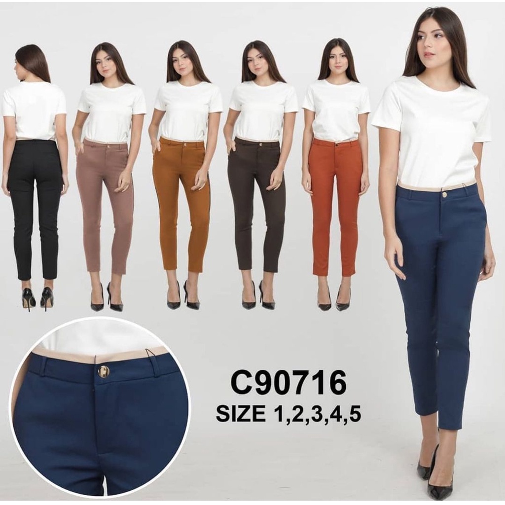 001 - Celana Wanita Panjang Katun Stretch, Celana Kantor
