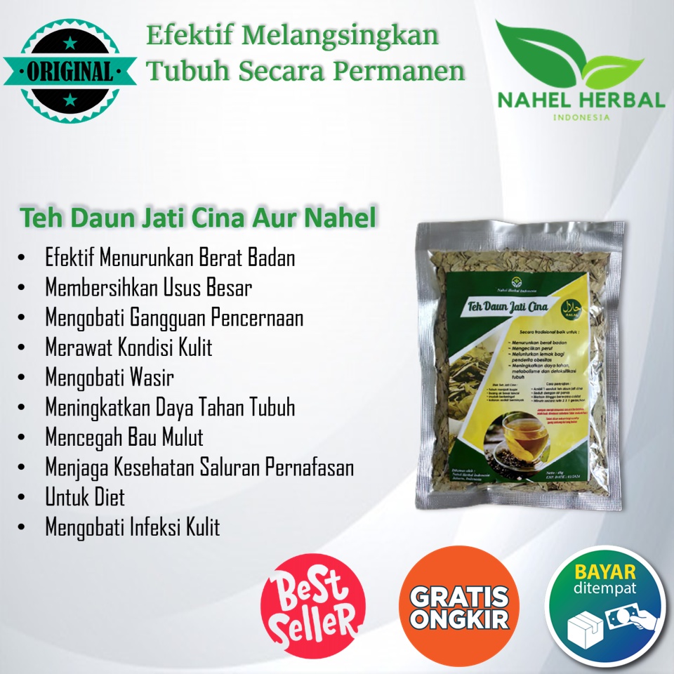 Obat Diet Extra Slim Original Ampuh - Teh Herbal Pelangsing Nahel Tea - Daun Jati Cina Pembakar Peru