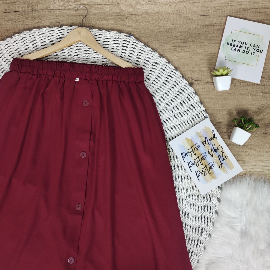 ROK SUPER JUMBO 100KG KE ATAS BUTTONSKIRT BIGSIZE - BISA COD - BUMIL - BAHAM ADEM GAK NERAWANG-MAROON