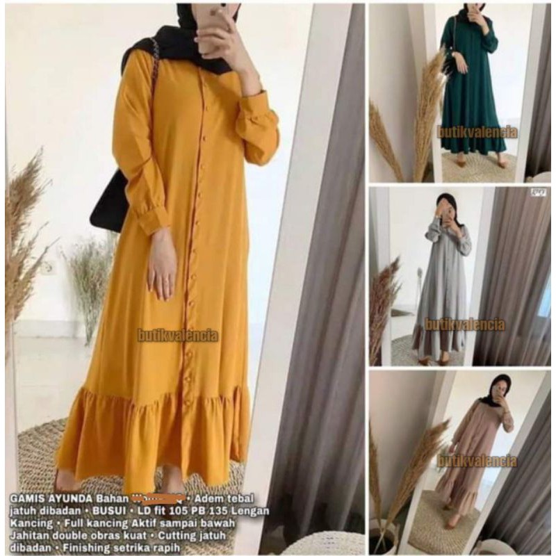 Gamis Rayon Viscose Premium Lengan Panjang Dress Wanita Casual Fashion Muslim Kekinian