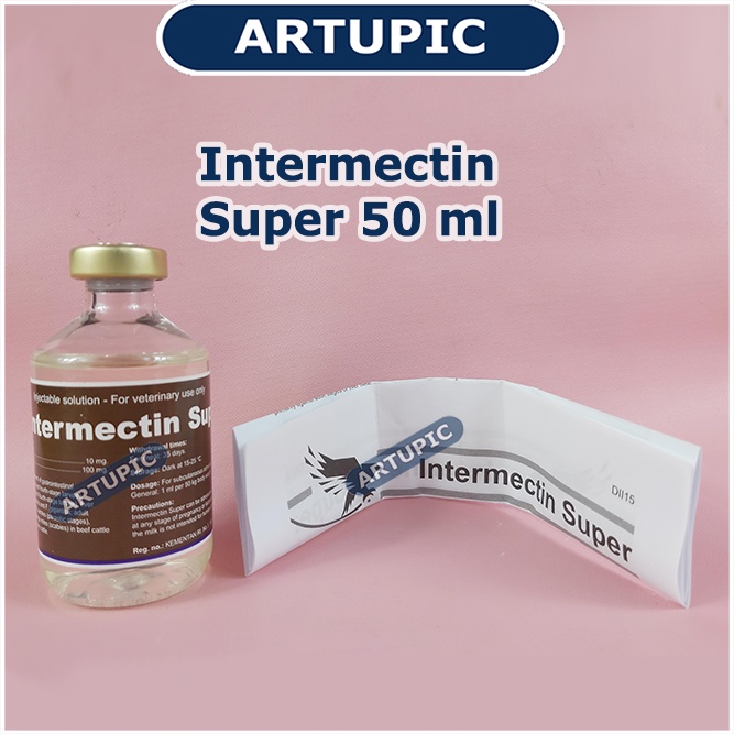 Intermectin Super 50 ml Obat Cacing Cacingan Kutu Parasit Skabies IVERMECTIN Pengobatan ektoparasit dan endoparasit seperti cacing pencernaan cacing paru  hidung mata hati miasis (screw worm fly) oestrosis kutu tungau caplak sapi kerbau kambing domba