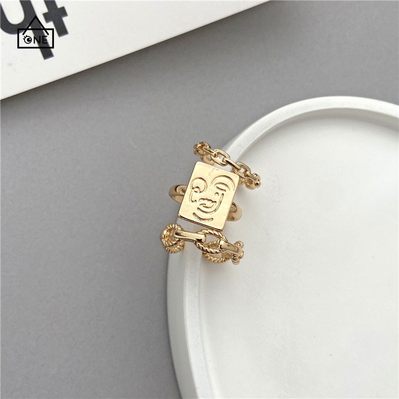 COD❤3pcs / Set Cincin Rantai Emas Model Terbuka Dapat Disesuaikan Untuk Aksesoris A one