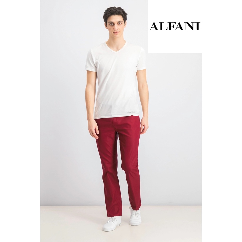 ALFANI Celana Panjang Chino Twill Stretch Maroon Regular Fit Red Formal Kasual Original