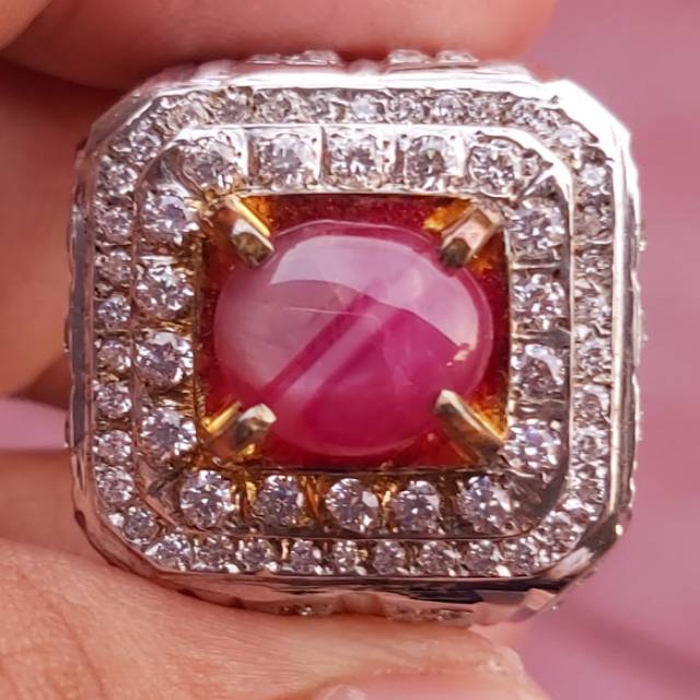 Cincin pria natural ruby star burma mewah (kaya bendera merah putih) NO TREATMENT YA