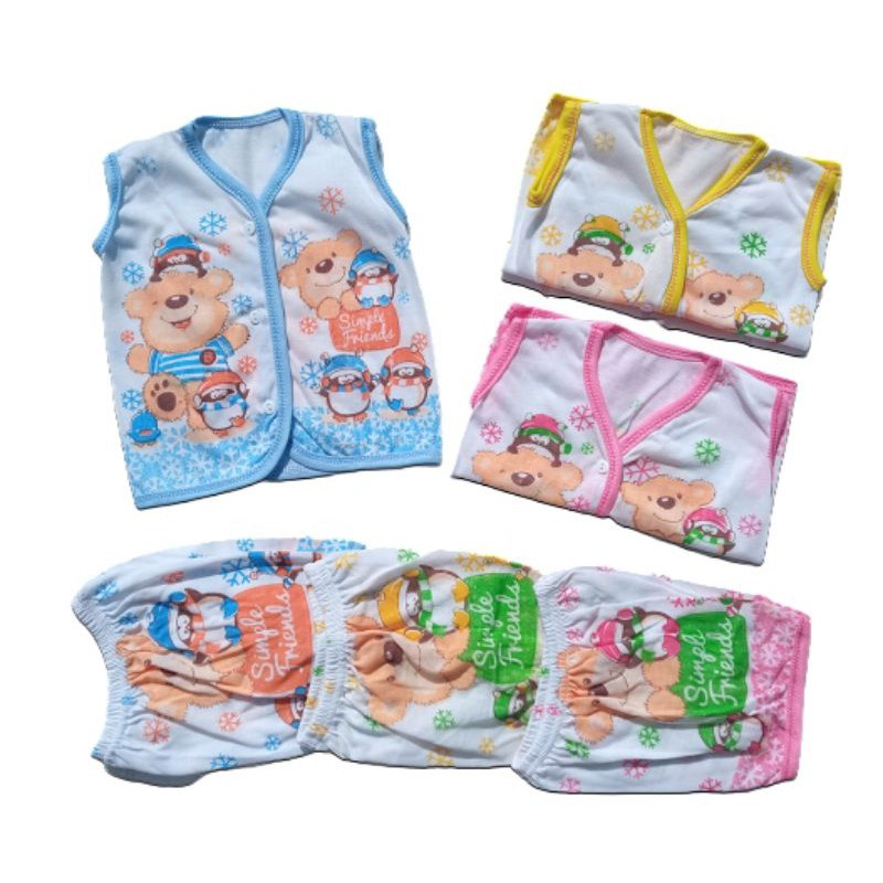 ½ LUSIN SETELAN YUKENSI PUTIH POLA Bahan TC Motif Pola Random Warna Mix Isi 6 Pasang Baju dan Celana Uk. Newborn