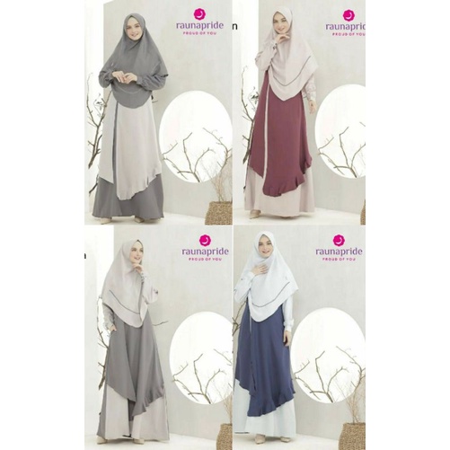 Rauna Gamis Set Hijab RK 298 Raven/ RK 299 Navy/ RK 300 Maroon/ RK 301 Abu Tua
