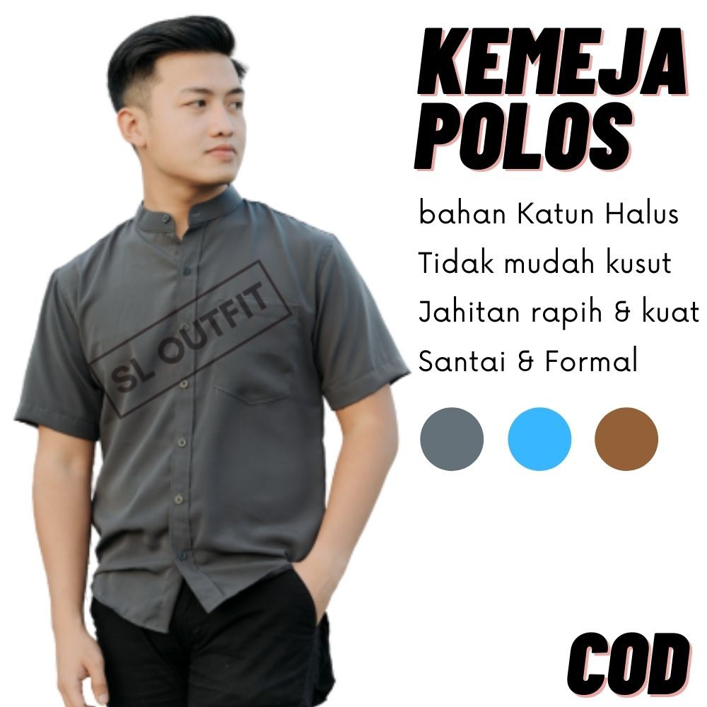 baju atasan kemeja kameja cowok pria lengan pendek polos formal casual murah korea hitam putih cod