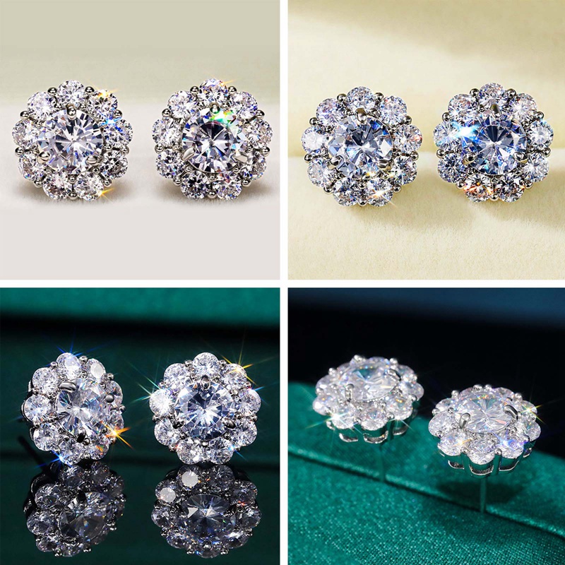 Romantic Flower Shape Women's Stud Earring Dazzling Round Zirconia Crystal Versatile Accessories Female Statement Jewelry|Stud Earrings