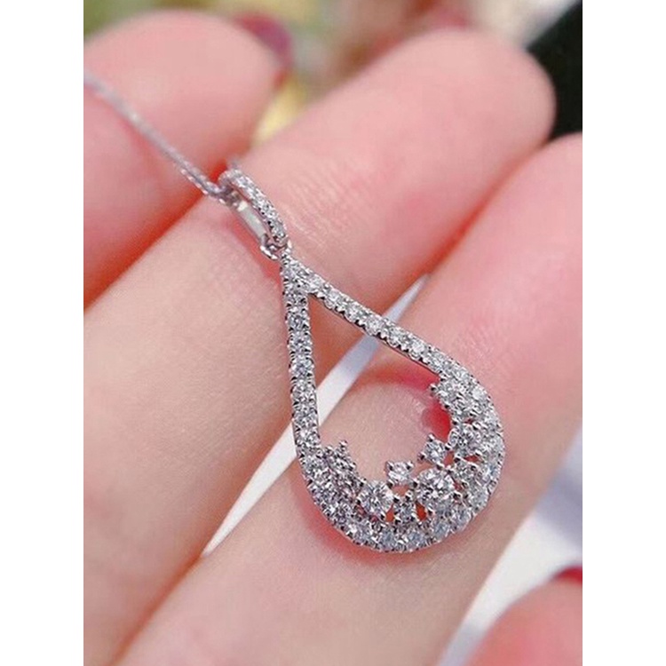 Kalung Dengan Liontin Bentuk Pir Bahan Cubic Zirconia Transparan Untuk Wanita